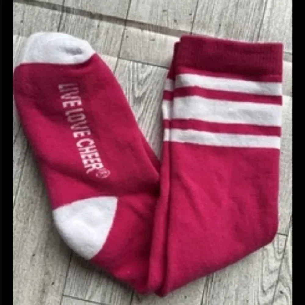 Pink Out Striped Womens‎ Live Love Cheerleading Socks breast cancer awareness